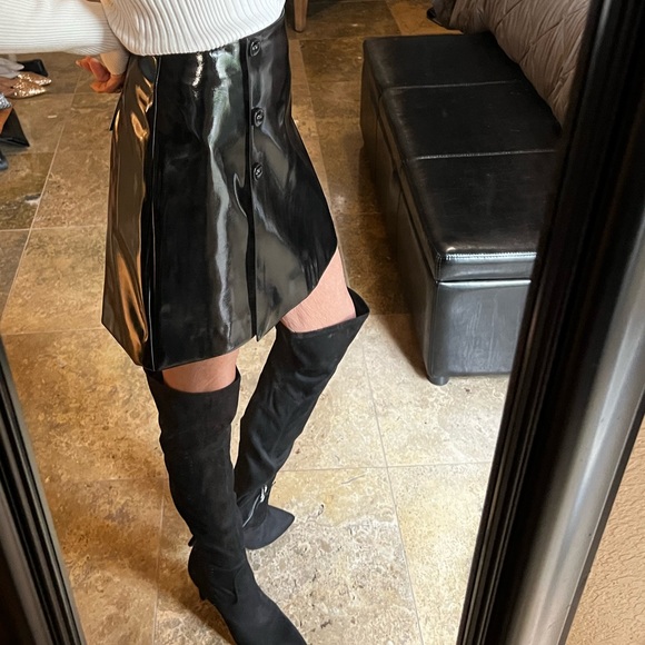 Lulu’s Black Patient Leather Faux Wrap Mini Skirt Sz S - Picture 5 of 16